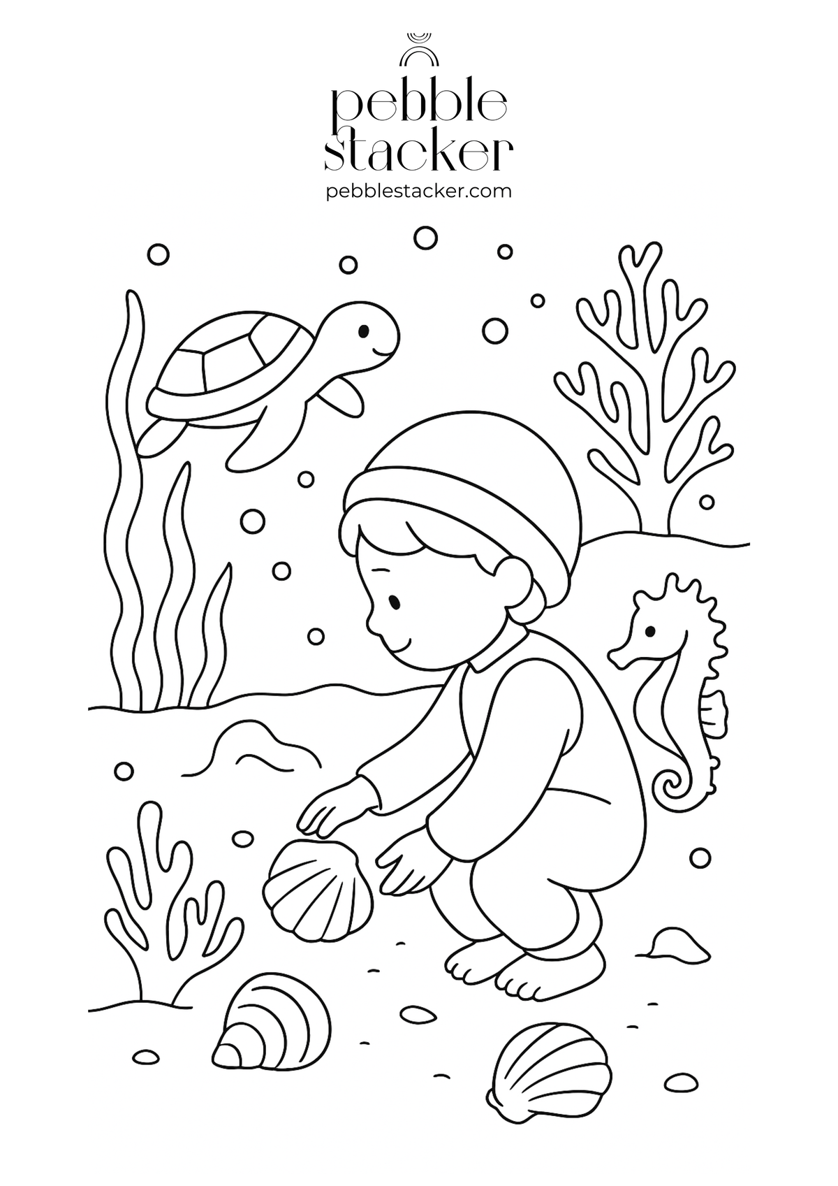 Free Kids’ Coloring Page (Under the Sea) - pebble stacker