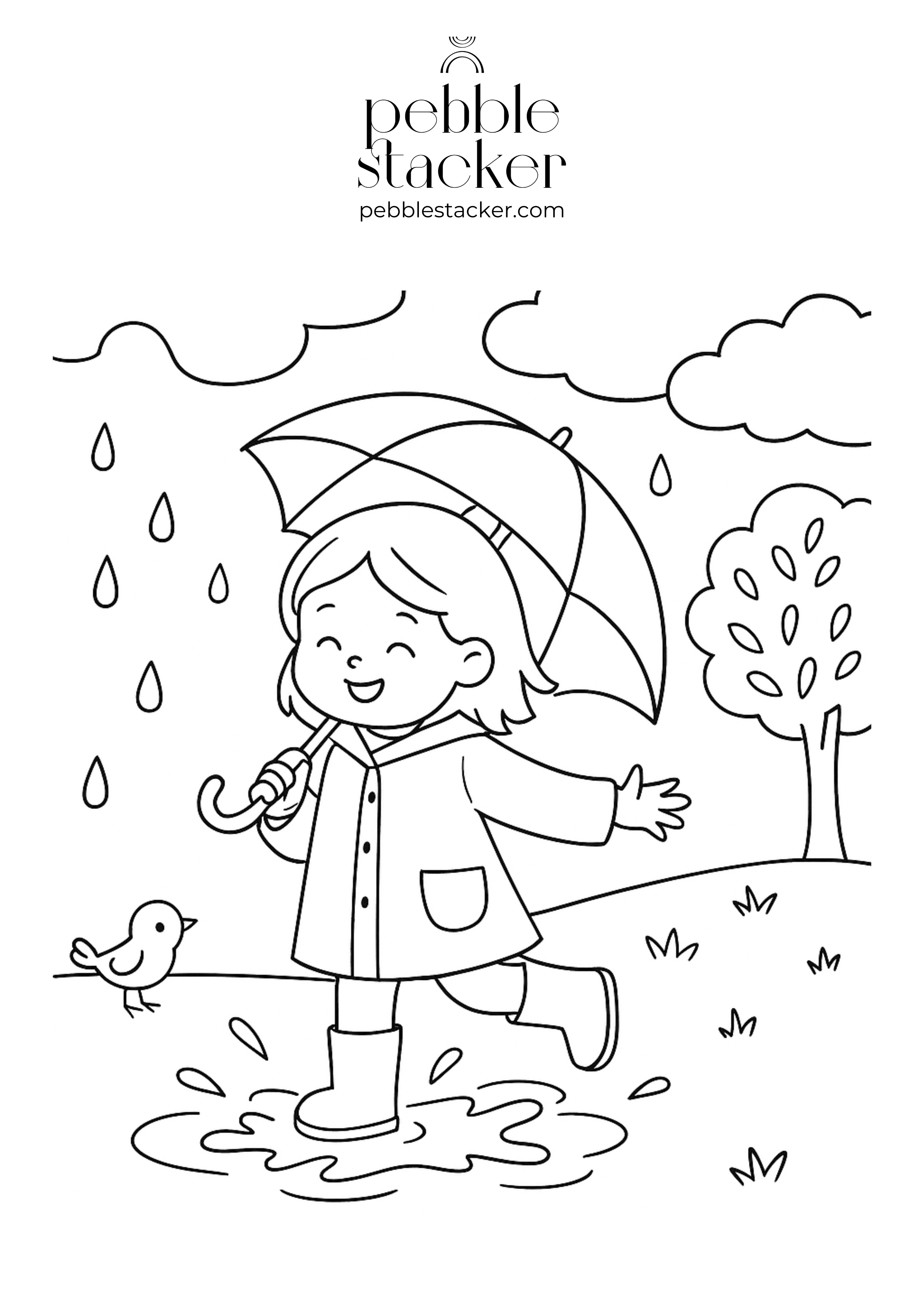 Free Kids’ Coloring Page (Rainy day)