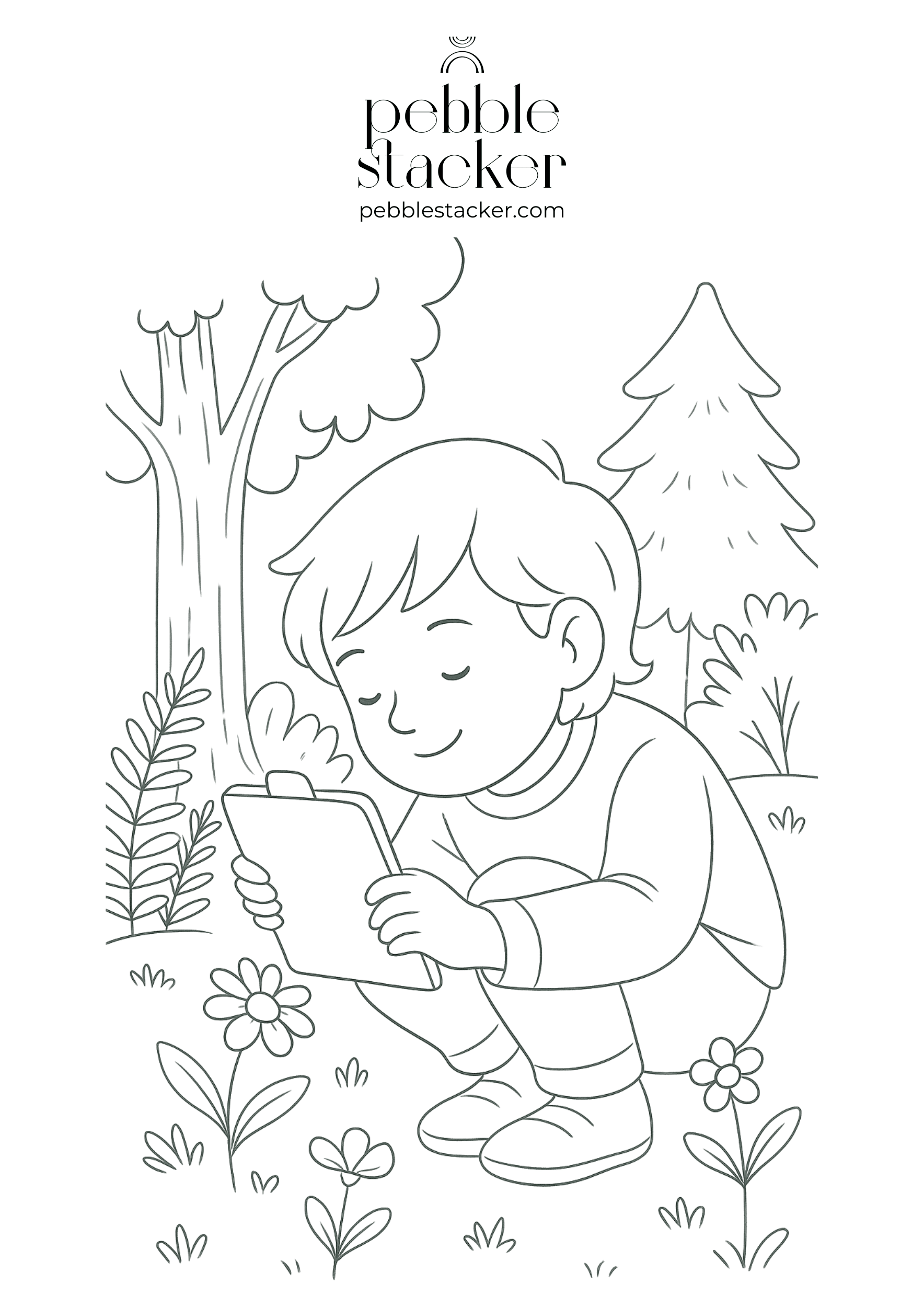 Free Kids’ Coloring Page (Scavenger Hunt) - pebble stacker
