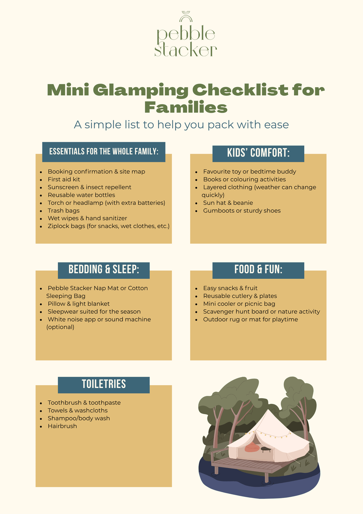 Your Family Glamping Essentials: Free Checklist Included! - pebble stacker