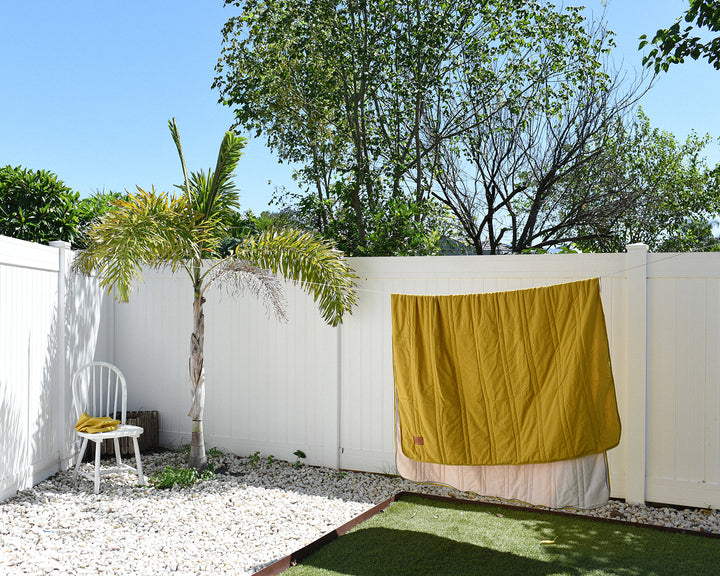 Multi - Purpose Cotton Sleeping Bag Picnic Mat Blanket - Mustard/Beige Stripe - pebble stacker