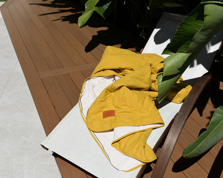 Multi - Purpose Cotton Sleeping Bag Picnic Mat Blanket - Mustard/Beige Stripe - pebble stacker