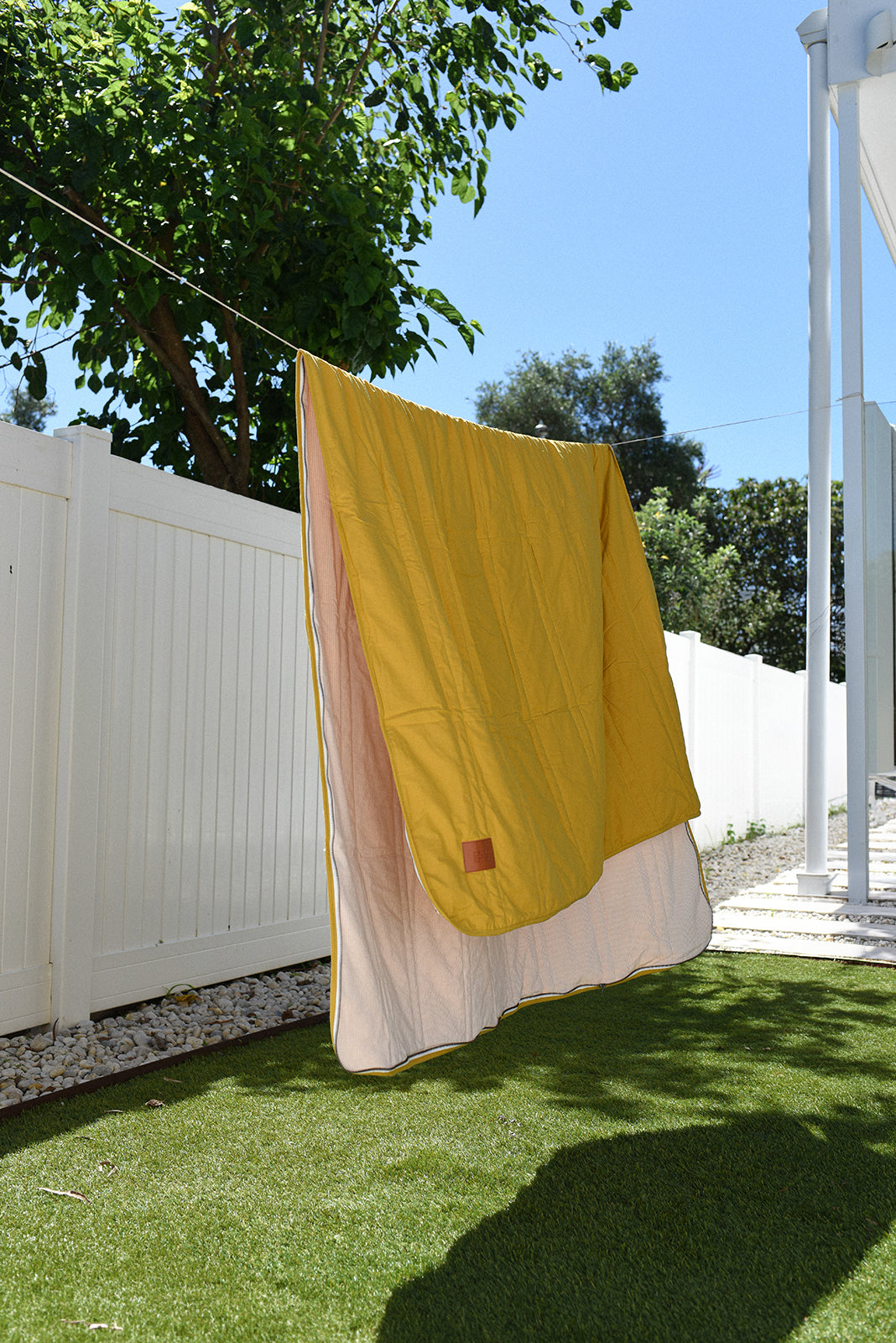 Multi-Purpose Cotton Sleeping Bag Picnic Mat Blanket - Mustard/Beige Stripe pebble stacker