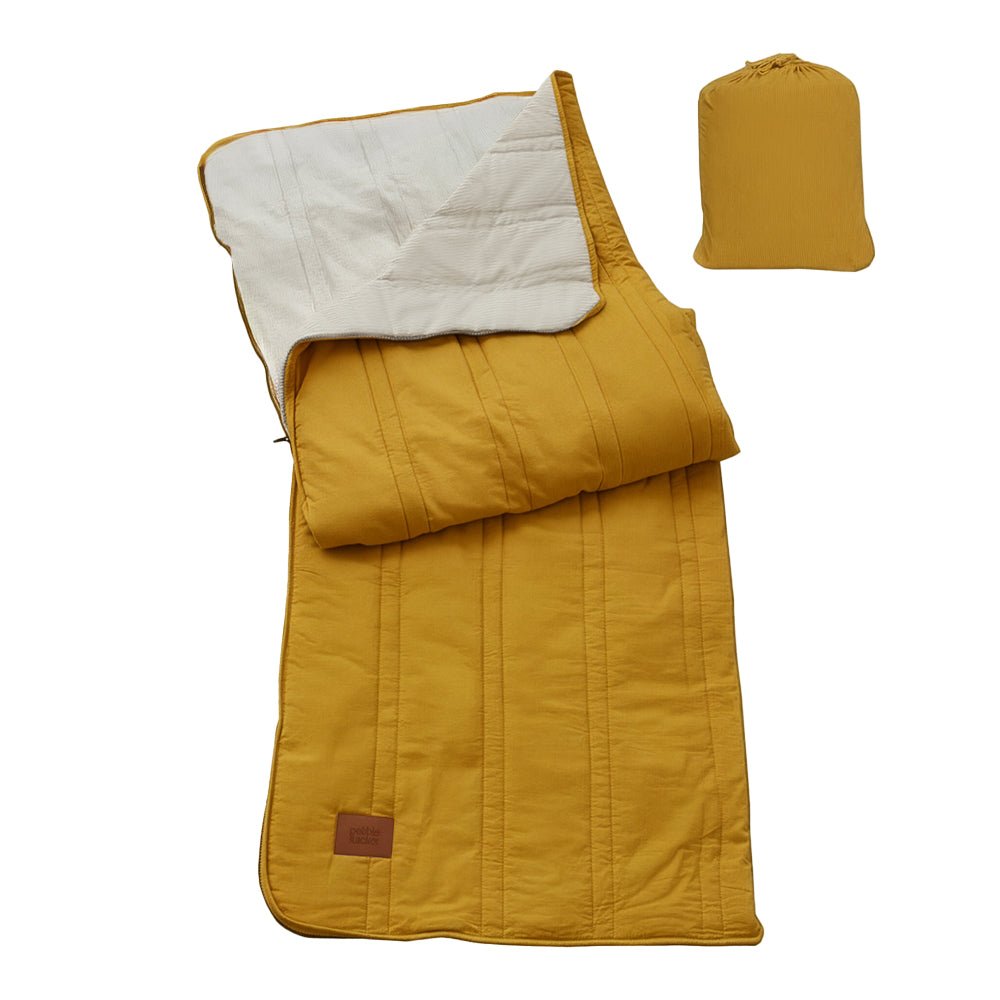 Multi - Purpose Cotton Sleeping Bag Picnic Mat Blanket - Mustard/Beige Stripe - pebble stacker